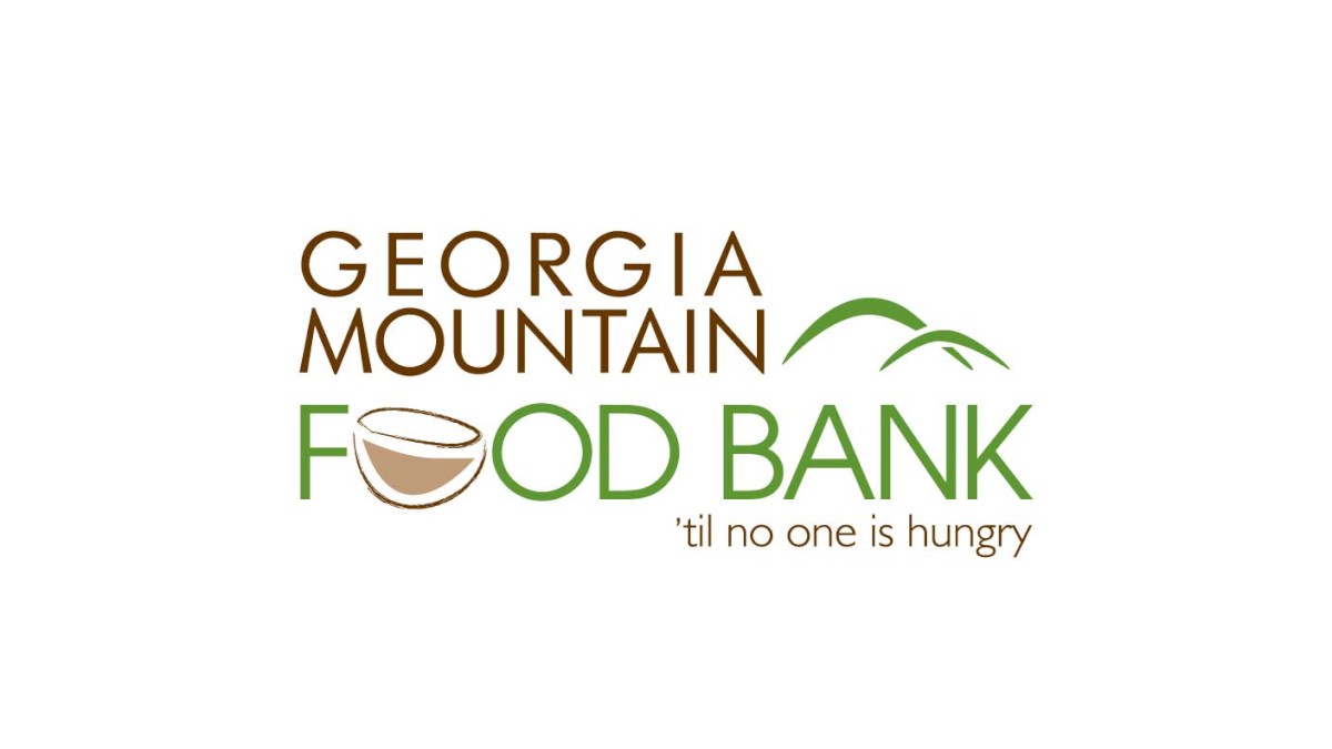 Logo of Georgia Mountain Food Bank with text “'til no one is hungry” and a bowl icon.
