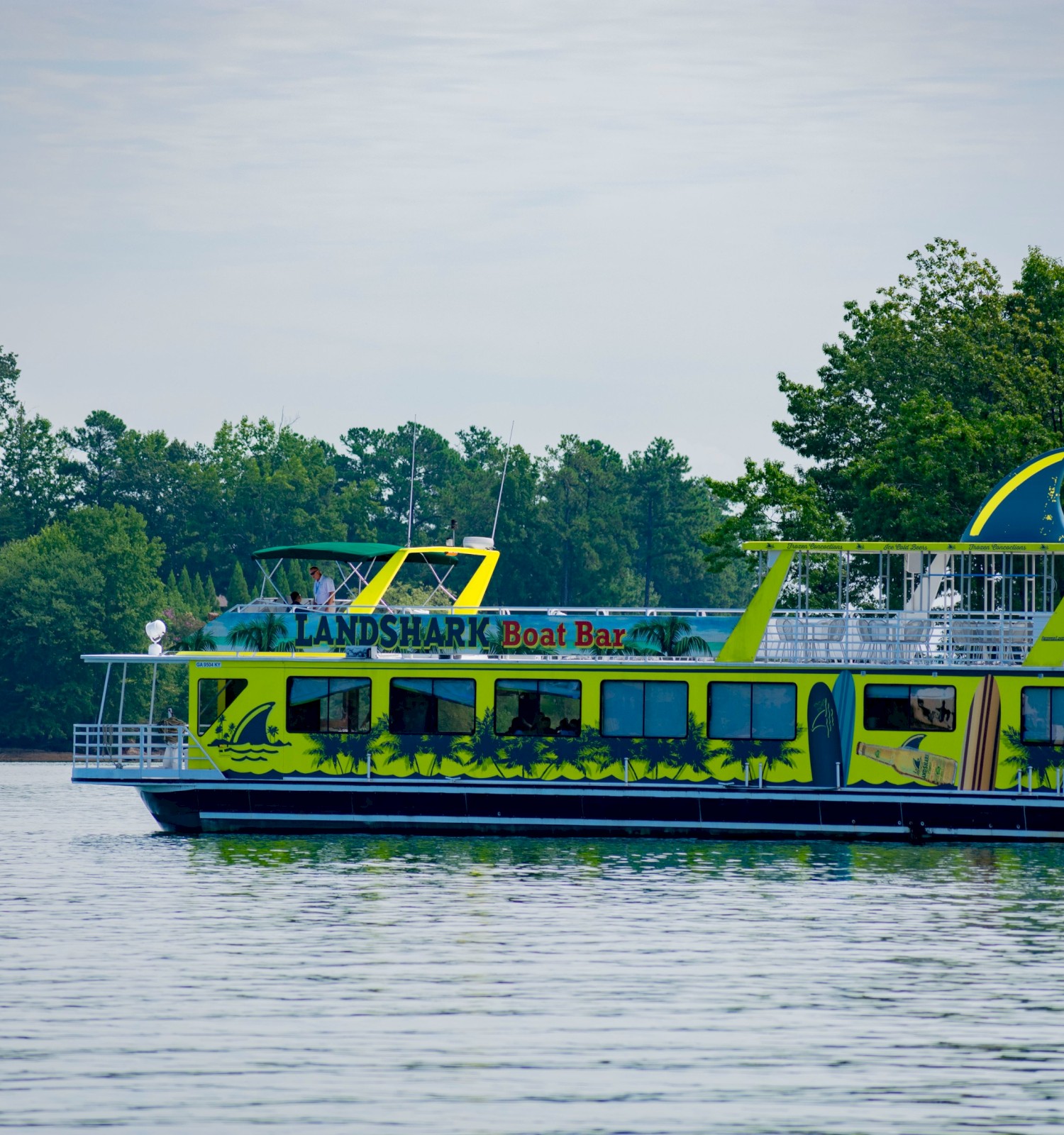 A vibrant yellow-green boat with 