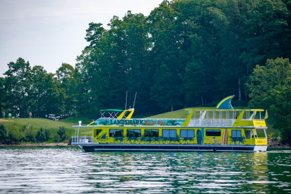 A colorful boat labeled 