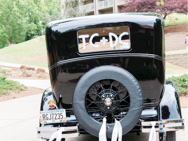 A vintage car with 