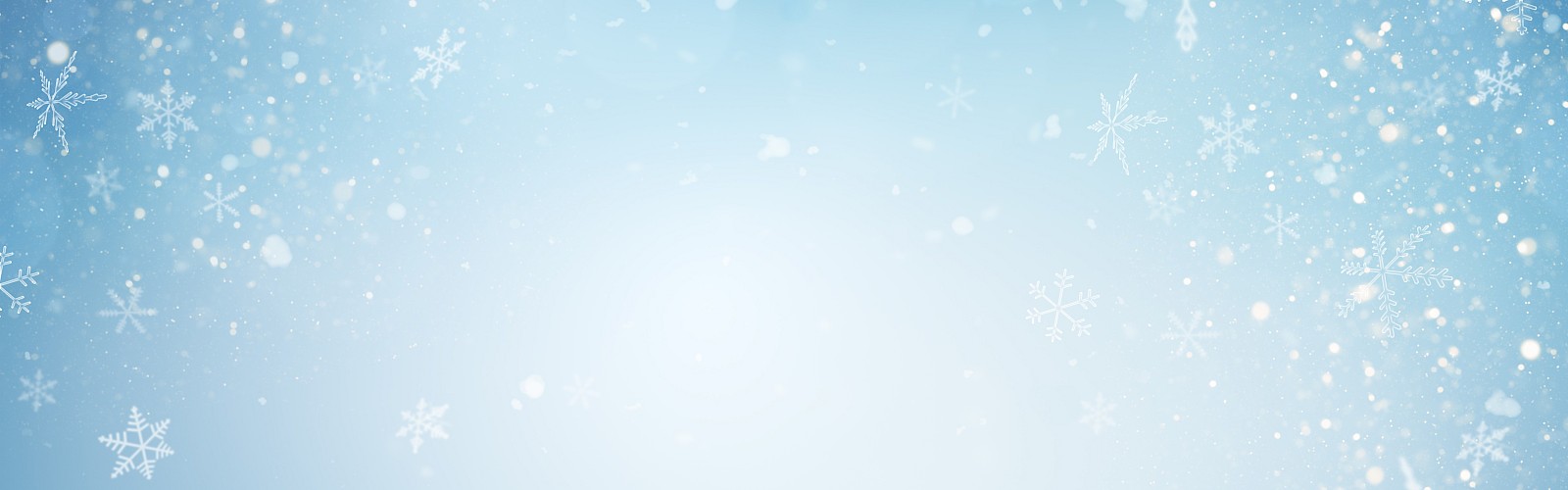 A light blue background with white snowflakes scattered throughout, creating a wintery and festive atmosphere.