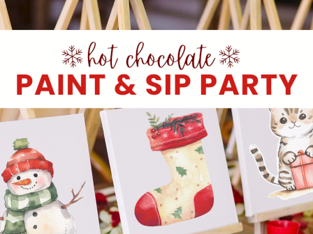 Three festive paintings on easels with a 