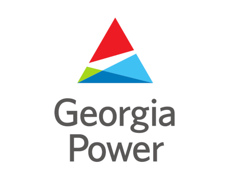 The image shows the Georgia Power logo with a triangular design in red, blue, and green above the company name in black text.