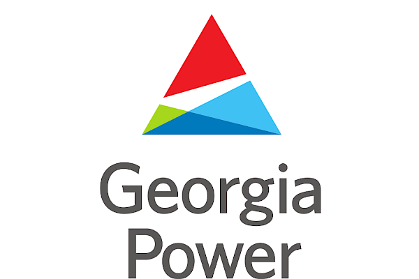The image shows the Georgia Power logo with a triangular design in red, blue, and green above the company name in black text.