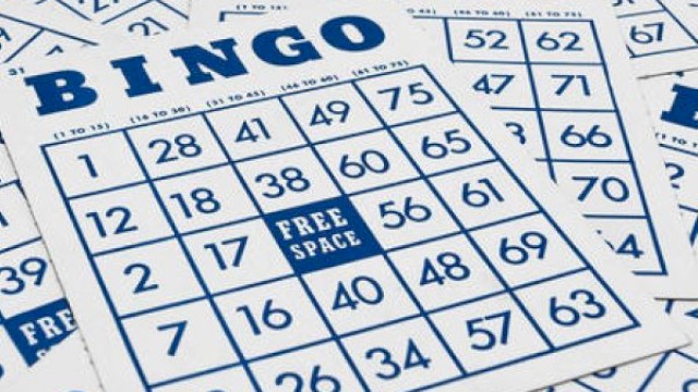 The image shows several Bingo cards, each with a grid of numbers and a free space in the center. The numbers are arranged in columns under BINGO.