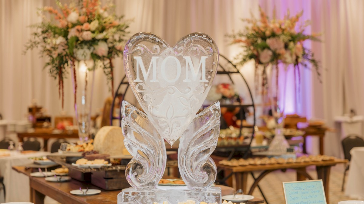 Ice sculpture with the word 