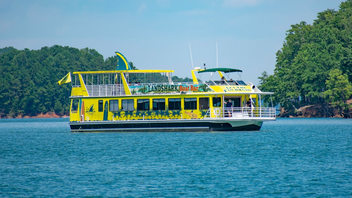 A yellow and green boat named 