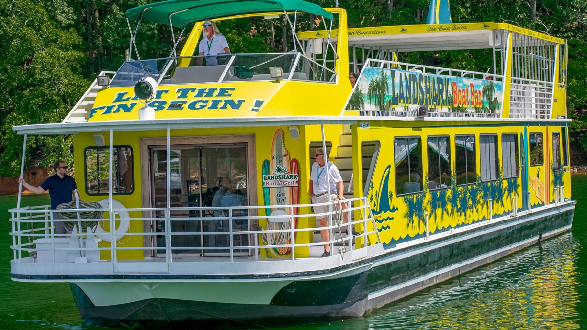 A vibrant yellow boat with 